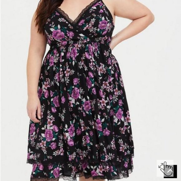 Torrid Midi Challis Surplice Skater Dress m0 - Picture 4 of 6